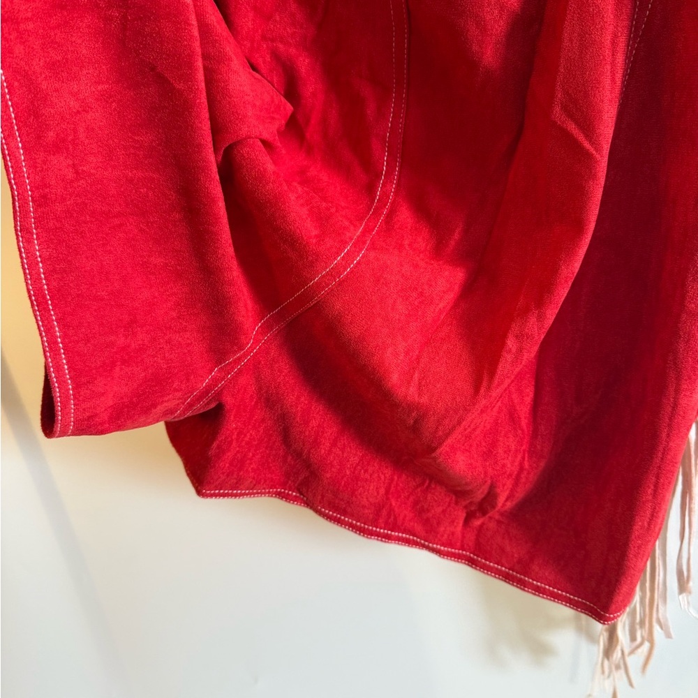 Oyrosy Western Cowboy Style Red Suede Silver Button Beige Tassel Jumpsuit NWT - Picture 9 of 12
